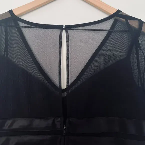 Vintage Dressbarn Women's Black Ribbed 90s Goth V-neck Corset Style Blouse sz 10 - Picture 10 of 13